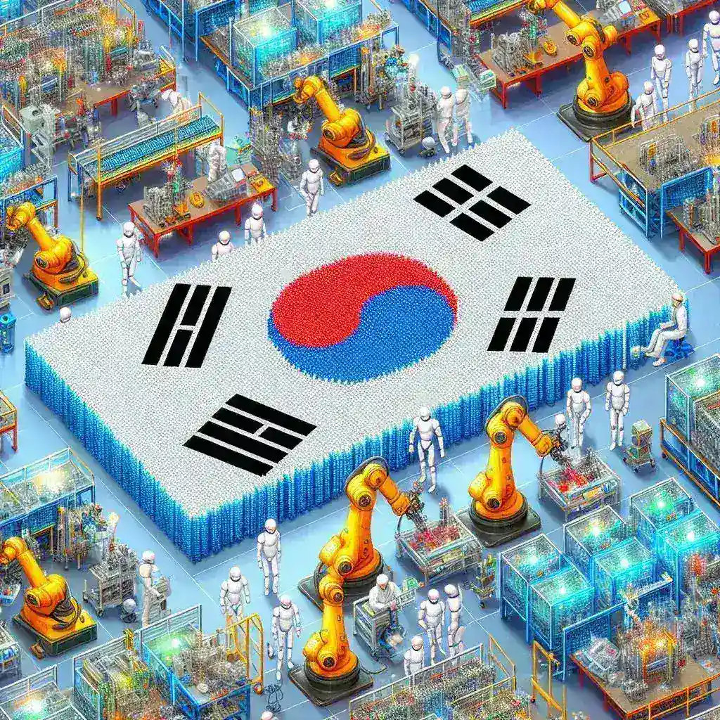 "2023년 세계 로봇 밀도 통계 그래프, 한국이 7년 연속 제조업 로봇 밀도 세계 1위를 유지하는 모습"